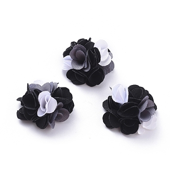 Handmade Polyester Woven Costume Accessories, Tri-color, Flower, Black, 24.5~26x12.5~13.5mm