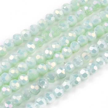 Round Full Rainbow Plated Faceted(32 Facets) Electroplate Glass Beads Strands, Light Green, 4mm, Hole: 1mm, about 90~95pcs/strand, 12.8~13.6 inch(32~34cm)