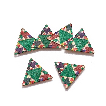 Printed Iron Pendants, Triangle, Light Gold, Colorful, 19.5x22x0.5mm, Hole: 1.6mm