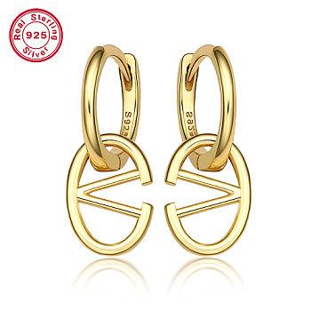 Real 18K Gold Plated 925 Sterling Silver Hoop Earrings, Initial Letter Drop Earrings, with S925 Stamp, Letter V, 20x8.5mm