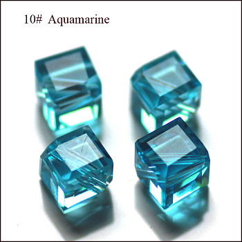 Imitation Austrian Crystal Beads, Grade AAA, Faceted, Cube, Deep Sky Blue, 7x8.5x8.5mm, Hole: 0.9~1mm