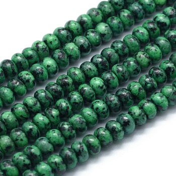 Dyed Natural Sesame Jasper/Kiwi Jasper Beads Strands, Rondelle, Green, 6x4mm, Hole: 1mm, about 96pcs/strand, 15.94 inch(40.5cm)
