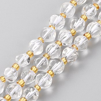 Natural Quartz Crystal Beads Strands, Rock Crystal Beads, with Seed Beads, Six Sided Celestial Dice, Faceted, 6~6.5x6~6.5mm, Hole: 1mm, about 26pcs/strand, 7.99 inch(20.3cm)
