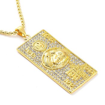 Golden Alloy Rhinestone Pendant Necklaces, Rectangle, 23.43 inch(59.5cm)