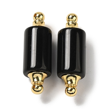 Natural Obsidian Connector Charms, with Golden Plated 304 Stainless Steel Findings, Column Links, 36x12mm, Hole: 1.2~1.4mm
