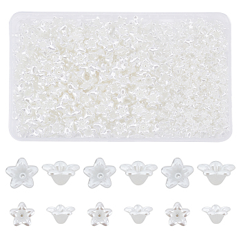 600Pcs 2 Style Flower ABS Plastic Imitation Pearl Bead Caps, 5-Petal, Creamy White, 8.5~13.5x9~13.5x5~7mm, Hole: 1.2mm, 300pcs/style