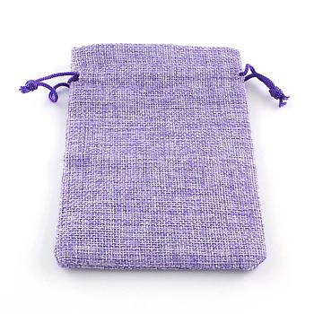 Polyester Imitation Burlap Packing Pouches Drawstring Bags, for Christmas, Wedding Party and DIY Craft Packing, Medium Purple, 14x10cm