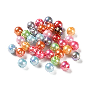 UV Plating Acrylic Beads, Round, Mixed Color, 8x7.5mm, Hole: 1.6mm
