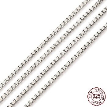 Rhodium Plated 925 Sterling Silver Box Chains, Unwelded, Platinum, Link: 1.2x1x1mm