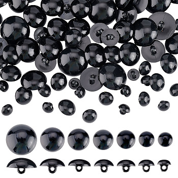 210Pcs 7 Style 1-Hole Plastic Buttons, Half Round, Black, 10~22x9~14mm, Hole: 2.5~3mm, 30pcs/style