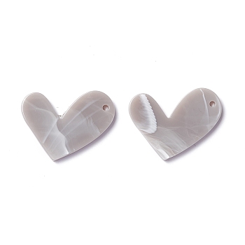 Opaque Acrylic Pendants, Heart, Dark Gray, 21x25x2mm, Hole: 1.5mm
