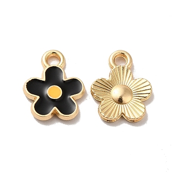 Alloy Enamel Charms, Golden, Flower Charms, Black, 12.5x10x1.5mm, Hole: 1.6mm