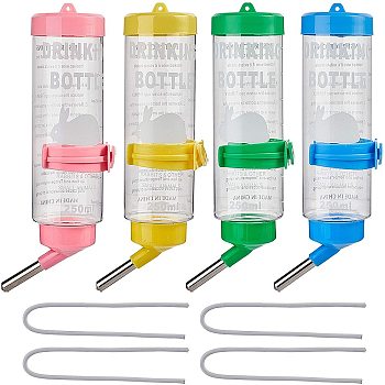 No Drip Small Animal Water Bottle, for Small Pet/Bunny/Ferret/Hamster/Guinea Pig/Rabbit, Mixed Color, 212x76x51.5mm, Hole: 3mm, Capacity: 250ml, 4pcs/set