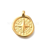 Ion Plating(IP) 304 Stainless Steel Pendants, Flat Round with Compass Charm, Real 18K Gold Plated, 18x15x2.4mm, Hole: 1.8mm(X-STAS-I321-77G)