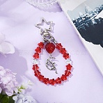 Glass Star & Alloy Fairy Pendant Decoration, with Star Alloy Lobster Claw Clasps, for Bag Ornaments, Red, 95mm(HJEW-YW00071-02)