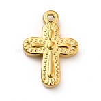 Ion Plating(IP) 304 Stainless Steel Pendants, Cross Charms, Real 18K Gold Plated, 19x13.5x3mm, Hole: 1.6mm(STAS-H172-11G)