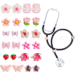 24Pcs 12 Styles Resin Stethoscope Pendant Decorations, with Nylon Clips, Flower & Butterfly & Bowknot, Mixed Shapes, Mixed Color, 16~19mm, 2pcs/style(HJEW-DC00176)