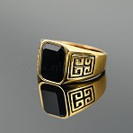304 Stainless Steel & Obsidian Finger Rings for Men, Rectangle, Golden, US Size 9(18.9mm)(FS-WG9DF95-08)