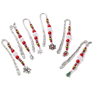 Christmas Theme Alloy Hook Bookmarks, Alloy Pendants and Glass & Acrylic Beads Bookmarks, Antique Silver, 118~123x20~22x2~3mm(AJEW-JK00336)