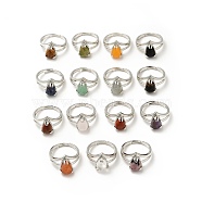 Gemstone Teardrop Adjustable Rings, Platinum Plated Brass Jewelry for Women, Lead Free & Cadmium Free, US Size 7 3/4(17.9mm)(RJEW-G264-01P)