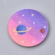 Acrylic Safety Brooches, with Iron Pin, Flat Round with Planet, Colorful, 38x8mm, Pin: 0.8mm(JEWB-F012-05)