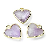 Natural Amethyst Pendants, Faceted Heart Charms, with Rack Plating Light Gold Plated Brass Edge, 23x20x7mm, Hole: 4x4mm(G-O204-01B)