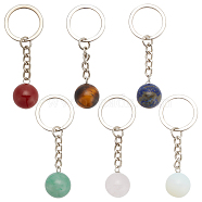 DELORIGIN 6Pcs 6 Styles Round Natural & Synthetic Gemstone Pendant Keychain, with Zinc Alloy Finding, for Woman Bag Decoration Accessories, 7cm, 1pc/style(KEYC-DR0001-02)