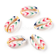 Printed Cowrie Shell Beads, No Hole/Undrilled, Arrow, 18.5~22x13~14.5x6~7.5mm(SSHEL-ZX006-07C)
