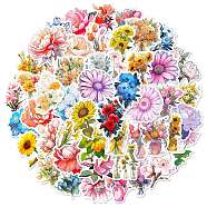 Paper Sticker, for DIY Scrapbooking, Craft, Flower, Mixed Color, 38~63.5x31~60.5x0.1mm, 50pcs/bag(STIC-E005-04A)