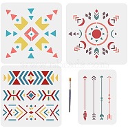 MAYJOYDIY US 1 Set Bohemian Tile PET Hollow Out Drawing Painting Stencils, for DIY Scrapbook, Photo Album, with 1Pc Art Paint Brushes, Arrow, 297~300x210~300mm, 4pcs/set(DIY-MA0002-06)