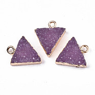 Druzy Resin Pendants, with Edge Light Gold Plated Iron Loops, Triangle, Old Rose, 17~18x15.5x6mm, Hole: 1.8mm(RESI-S383-059-B05)
