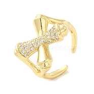 Cross Brass Micro Pave Clear Cubic Zirconia Cuff Rings for Women, Real 18K Gold Plated, Adjustable(RJEW-G311-01A-G)