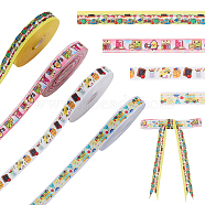 4 Bundles 4 Colors School Theme Single Face  Printed Polyester Ribbons, for Gift Wrapping, Party Decoration, Mixed Color, 3/8 inch(10mm), about 5 yards(4.57m)/bundle, 1 bundle/color(OCOR-GA0001-79)