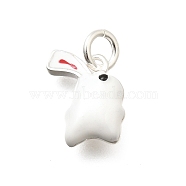 925 Sterling Silver White Enamel Charms, with Jump Rings and 925 Stamp, Silver Color Plated, Rabbit, 11x8x4mm, Hole: 3mm(STER-H116-01A-S)