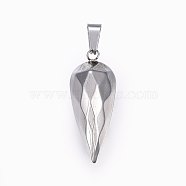 304 Stainless Steel Textured Pendants, Faceted Teardrop, Stainless Steel Color, 31x12x12mm, Hole: 8x4mm(STAS-O104-67P)