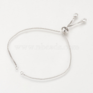 Brass Slider Bracelets Making, with Cubic Zirconia, Box Chains, Long-Lasting Plated, Platinum, Single Chain Length: about 11.5~12cm(MAK-R025-02P)