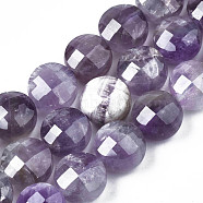 Natural Amethyst Beads Strands, Faceted, Flat Round, 9.5~10.5x10x7mm, Hole: 0.7~0.8mm, about 38pcs/strand, 14.88 inch(37.8cm)(G-S359-371)