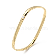 Rectangle Ion Plating(IP) 304 Stainless Steel Bangles, with Rhinestone, Real 18K Gold Plated, Inner Diameter: 2x2-1/2 inch(5.1x6.3cm)(BJEW-K238-13G)