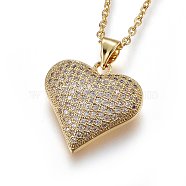 304 Stainless Steel Pendant Necklaces, with Cubic Zirconia, Heart, Clear, Golden, 17.71 inch(45cm)(NJEW-L146-11G)