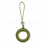 Polyester Tassel Woven Big Pendant Decorations, with Alloy Enamel Findings and Plastic Beads, Antique Silver, Olive Drab, 110~115mm(FIND-N052-001E)