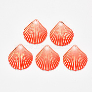 Transparent Acrylic Links connectors, with Plated Bottom, Scallop Shape, Orange Red, 35x32x5mm, Hole: 1.2mm(TACR-R140-05H)