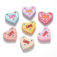 Resin Decoden Cabochons, for Valentine's Day, Heart Shaped Biscuit, with Word LOVE, Mixed Color, 16x19x5~6mm(X-CRES-N022-27)