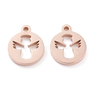 Ion Plating(IP) 304 Stainless Steel Charms, Laser Cut, Flat Round with Angel, Rose Gold, 13x11x1.5mm, Hole: 1.4mm(STAS-Y002-15RG)