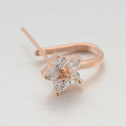 Trendy 925 Sterling Silver Micro Pave Cubic Zirconia Pinch Bails, Flower, Rose Gold, 10x6mm, Hole: 7x6mm, Pin: 0.6mm(STER-M081-072A)
