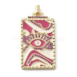 Brass Micro Pave Cubic Zirconia Pendants with Enamel, 
Rectangle with Evil Eye, Pale Violet Red, 42.5x21.5x4mm, Hole: 4x2.5mm(KK-H458-06G-01)