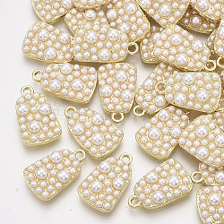 ABS Plastic Imitation Pearl Pendants, with Alloy Findings, Trapezoid, Light Gold, 19x11.5x5mm, Hole: 1.8mm(PALLOY-T071-009)