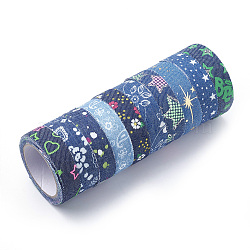 Self Adhesive Single Face Pattern Printed Denim Ribbons, Mixed Color, 5/8 inch(15mm), about 2m/roll, 10rolls/group(OCOR-T010-01)