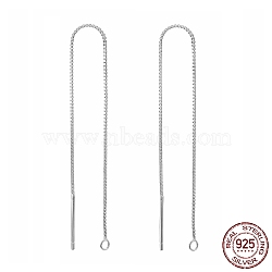 Rhodium Plated Sterling Silver Stud Earring Findings, Ear Threads, Box Chains, Platinum, 100x0.65mm, Hole: 1~2mm(X-STER-E051-C-01P)