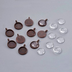 DIY Pendant Making, Brass Pendant Cabochon Settings and Glass Cabochons, Half Round, Clear, Red Copper, 9.5~10x3.5mm(DIY-X0098-11R)