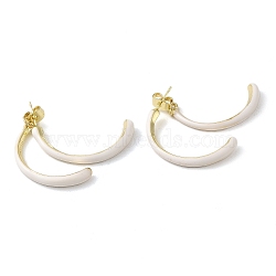 Alloy Enamel Stud Earrings, Light Gold Tone Front Back Stud Earrings for Women, White, 30.5x3mm(EJEW-A047-02A)